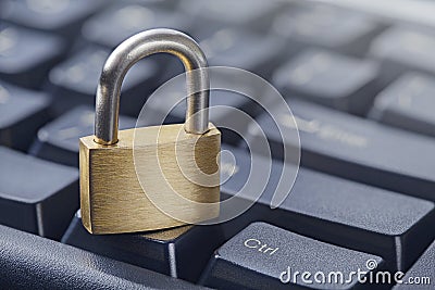 Padlock on computer keyboard. Network Security, data security and antivirus protection PC Stock Photo