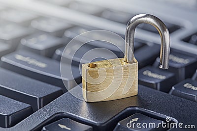 Padlock on computer keyboard. Network Security, data security and antivirus protection PC Stock Photo