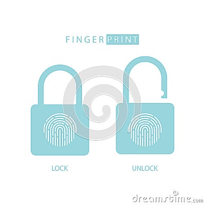 Padlock with fingerprint touch ID. Lock and unlock. Concept password, blocking, security. Vector Illustration