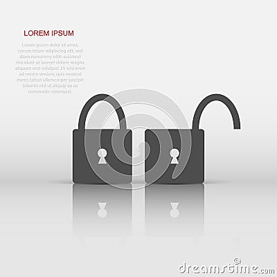 Padlock icon in flat style. Lock, unlock illustration pictogram. Locker sign business concept Vector Illustration