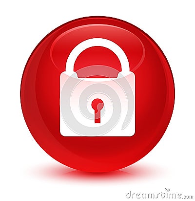 Padlock icon glassy red round button Cartoon Illustration