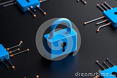 A padlock icon illustrating a secure cyber security network, emphasizing digital protection and data privacy. Stock Photo