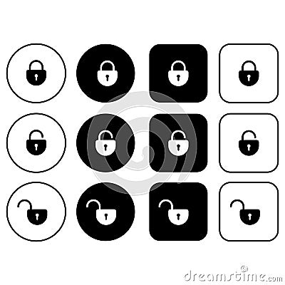 Padlock icons collection. Open and closed lock collection for web design, data protection graphics Vector Illustration