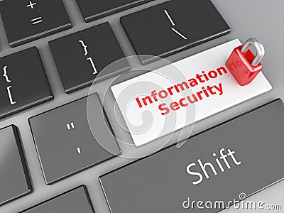 Padlock and Information Security on computer keyboard. 3d illus Cartoon Illustration