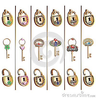 Padlock and key set of vector Vector Illustration