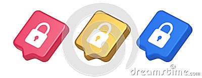 Padlock locking web access button password security protection safe encryption 3d speech bubble icon Vector Illustration