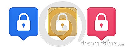 Padlock locking web access button password security protection safe encryption 3d speech bubble icon Vector Illustration