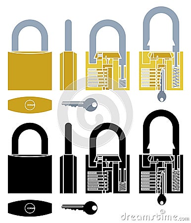 Padlock mechanism working colored and without outline Vector Illustration