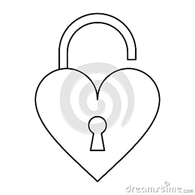 Padlock open shaped heart loved outline Vector Illustration