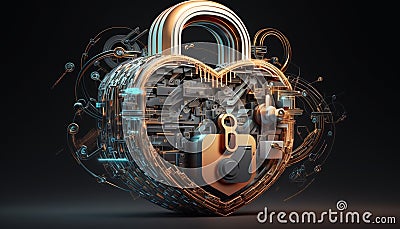 Padlock over graphics representing internet cyber security and data theft Stock Photo