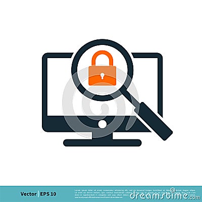 Padlock, Screen and Magnifying Glass Icon Vector Logo Template Illustration Design. Vector EPS 10 Vector Illustration