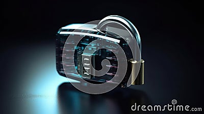 A padlock with biometric identification technology denotes secure access created with Generative AI Stock Photo