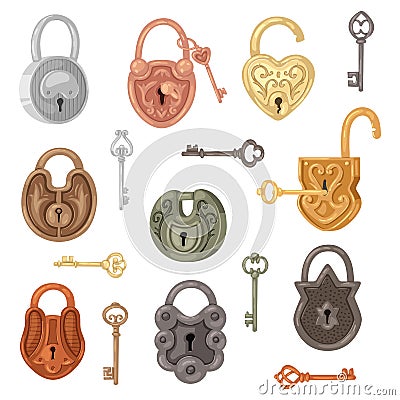 Padlock vector lock for safety and security protection with keys locked secure mechanism to interlock or lockout keyed Vector Illustration