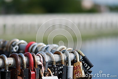 Padlocks on the bridge Stock Photo