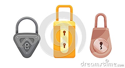 Padlocks. Flat padlock icons for protection privacy, web and mobile apps. Cartoon closed locks. Design template of Vector Illustration