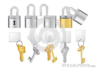 Padlocks with keys and keychains Vector Illustration