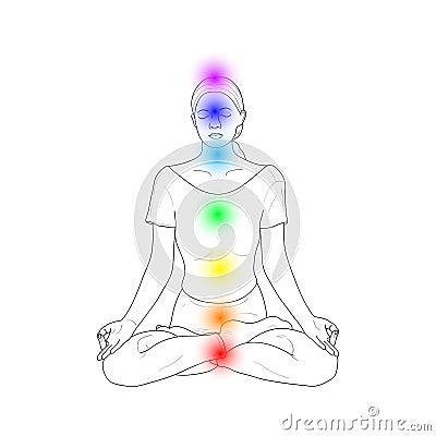 Padmasana or Lotus Pose with Chakras. Vector Vector Illustration