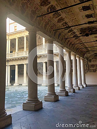 Famous and beautiful arcade of Palazzo Bo in Padova Editorial Stock Photo