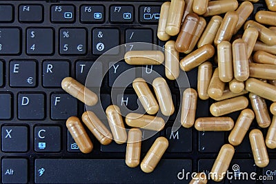 pads encapsulated above the keyboard Stock Photo