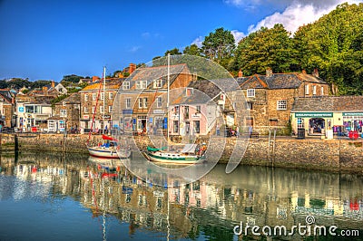 Padstow harbour Cornwall England UK with boats in brilliant colourful HDR Editorial Stock Photo