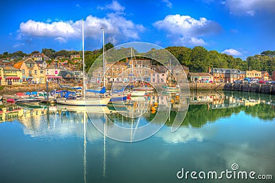 Padstow harbour Cornwall England UK with boats in brilliant colourful HDR Editorial Stock Photo