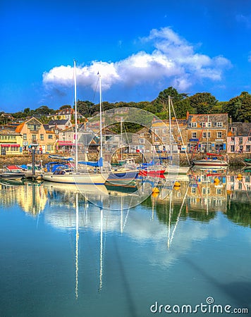 Padstow harbour Cornwall England UK with boats in brilliant colourful HDR Editorial Stock Photo