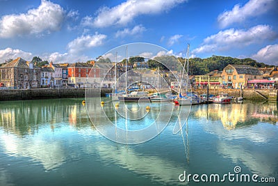Padstow harbour North Cornwall England UK with boats in brilliant colourful HDR Editorial Stock Photo