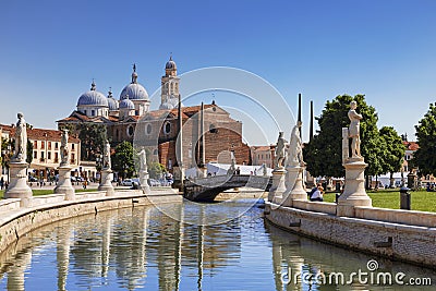 Padua, Prato della Valle, view from the canal to the Basilica of Santa Giustina Editorial Stock Photo