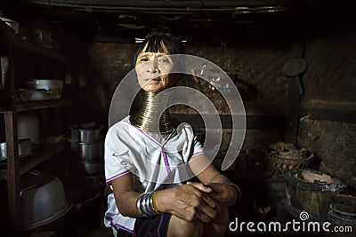 Paduang woman in her kitchen Editorial Stock Photo