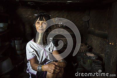 Paduang woman in her kitchen Editorial Stock Photo