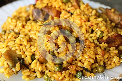 Paella Food Detail Eating Meal Cuisine Tasty Dinner Stock Photo