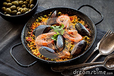 Paella on a table Stock Photo