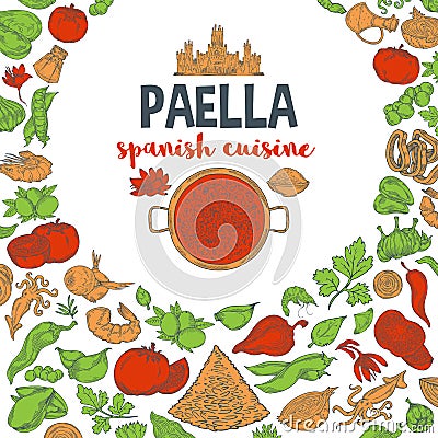 Paella vector outline set Cartoon Illustration