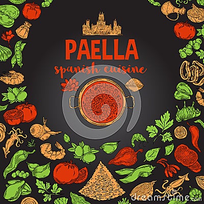 Paella vector outline set Cartoon Illustration