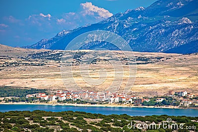 Pag island village of Metajna and Velebit montain background view Stock Photo