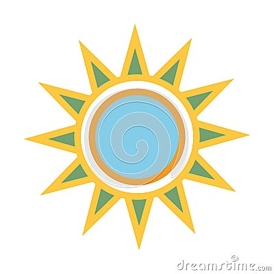 Pagan color Sun with rays. Summer sun icon vector eps10. yellow sun sign with blue circle inside Vector Illustration