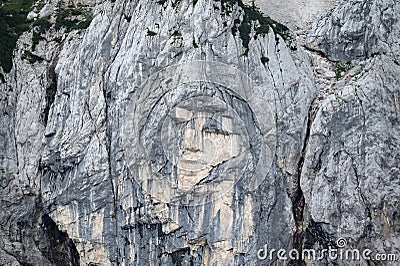 The pagan girl image of a womans face created by rock fractures Stock Photo