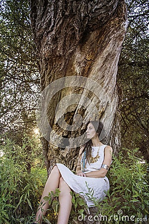 Pagan Gypsy Girl in the forest Stock Photo