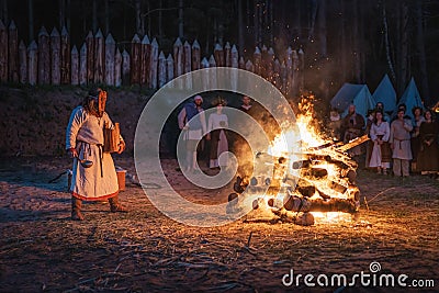 Pagan reenactment of Kupala Night, Slavic holiday celebrated on the shortest night of the year Editorial Stock Photo