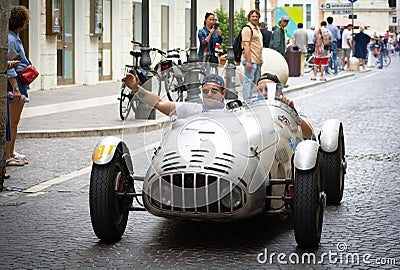 PAGANELLI LANCIA AURELIA B20 2000 SPORT 1951 on an old racing car in rally Mille Miglia 2023 Editorial Stock Photo