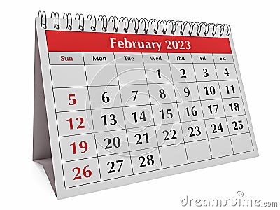 Page of the annual business desk monthly calendar. Date - month February 2023 Stock Photo