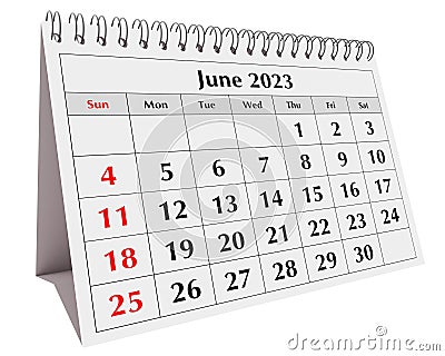 Page of the annual business desk monthly calendar. Date - month June 2023. png transparent Stock Photo