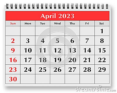 Page of the annual monthly calendar - April 2023 Stock Photo