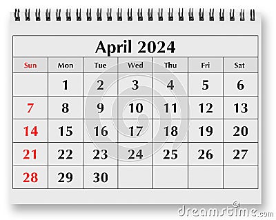 Page of the annual monthly calendar - April 2024 Stock Photo