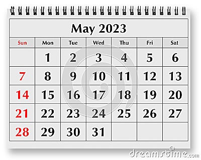 Page of the annual monthly calendar - May 2023 Stock Photo