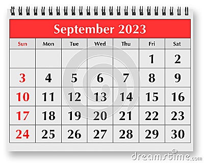 Page of the annual monthly calendar - September 2023 Stock Photo