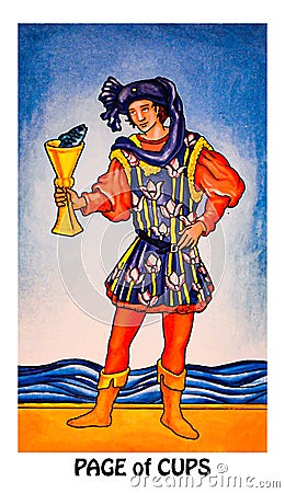 Page of Cups Tarot Card Happy Warm Sweet Caring and Tender Stock Photo