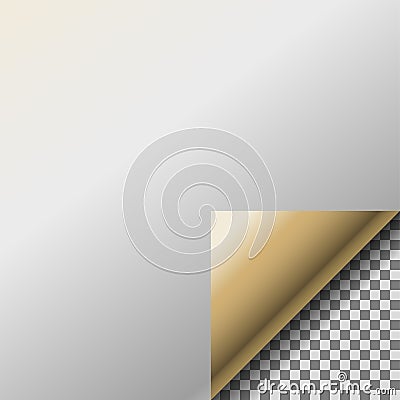 Page curl with transparent curled gold corner. Vector Illustration
