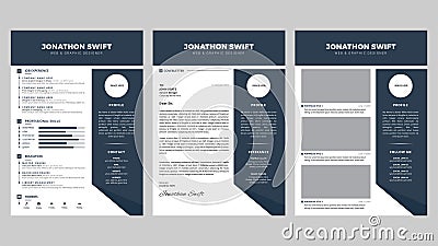 Personal 3 Page CV/Resume Design Template Vector Illustration