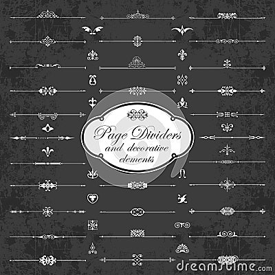 Page dividers and ornamental elements on a chalkboard background Vector Illustration